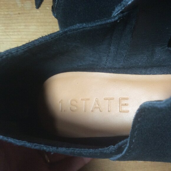 1. State Ilee Dark Blue Laser Cut Suede Leather Back Zip Up Ankle Booties SZ 11 - Picture 4 of 8